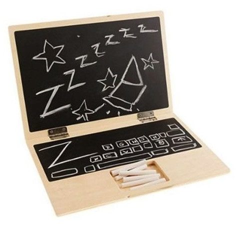 wood toy chalkboard laptop